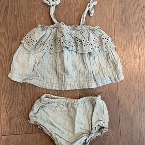 Baby gap sage green ruffle eyelet set